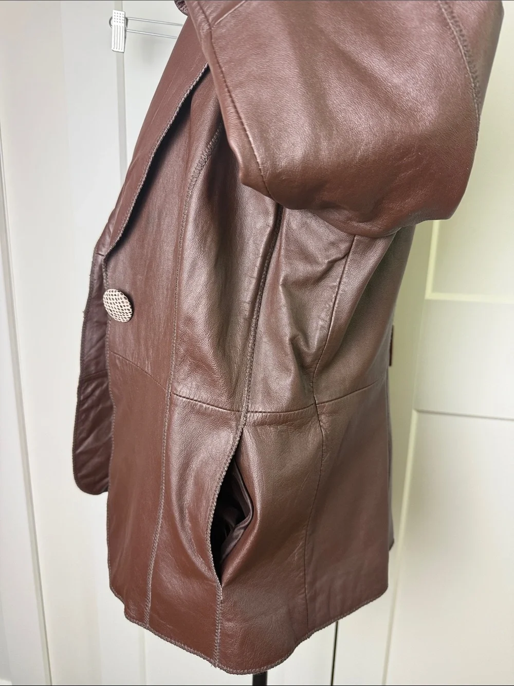 Vintage brown genuine leather Chi by falchi button front funky lined jacket coat - Picture 6 of 10